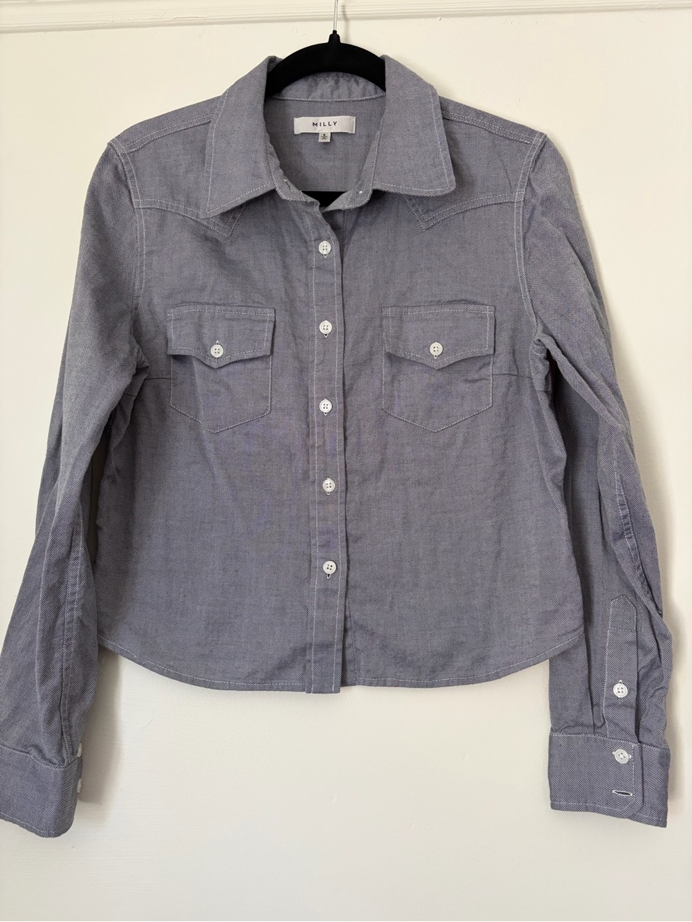 Milly Button-Front Long Sleeve Shirt - Light Blue 100% Cotton Size 8